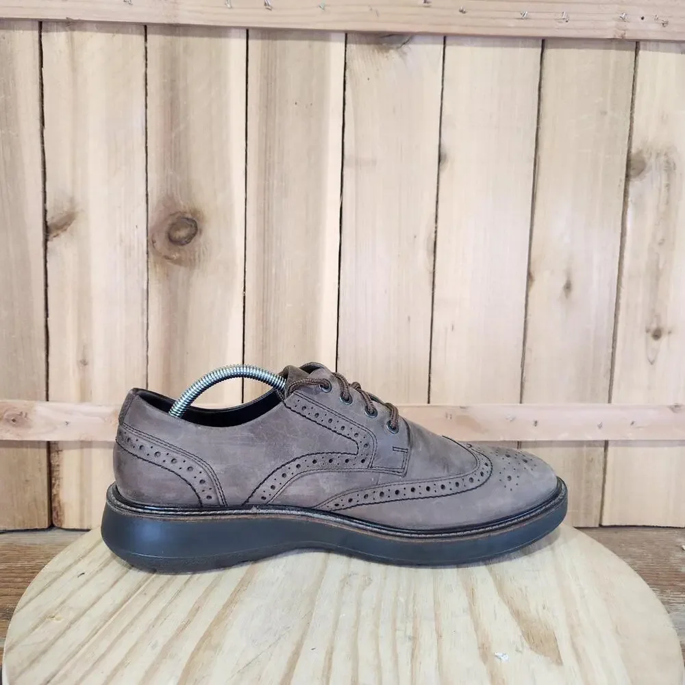 ECCO Lhasa Brogue Tie Shoes Mens 10 44 EU Brown Leather Wingtip Derby Oxford